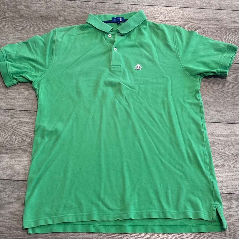 Stitch Golf Polo Shirt Mens Medium Green Skull Giza Cotton Golf Preppy Casual